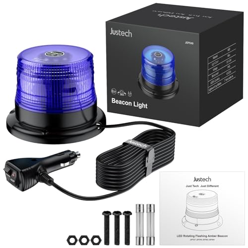 Justech 40LED Magnetic Strobe Light, 7 Flash Patterns Flashing Warning Light High Visibility, IP65 Waterproof Emergency Beacon with 16ft/5m Straight Cord for 12-24V Snow Plow Trucks Vehicles (Blue)