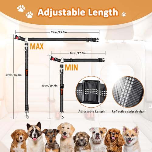 Removable Dog Seat Belt Harness for Car, 3 in 1 Pet Dog Car Seatbelt Leash, Retractable Restraint Secures to Vehicle Headrest & Adjustable Reflective Bungee Dog Seatbelt Tether, Black - color: 2PCS Black