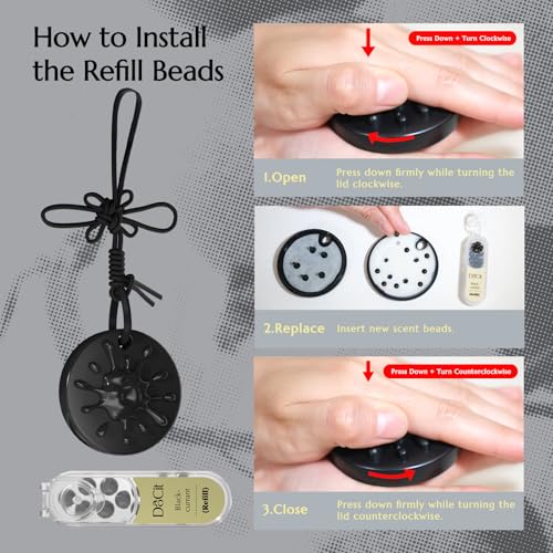 Car Air Freshener Hanging, Refillable Essential Oil Diffuser with 7 Beads + 14 Refills, Long Lasting 40-50 Days Odor Eliminator, Aromatherapy for New Car, Home, Men & Women - Blackcurrant