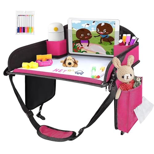 ‎Kids Travel Tray, Kids Travel Trays for Car Seat, Road Trip Essentials for Toddler, Carseat Lap Tray with Dry Erase Board & Storage Organizer for Road Trip Activities for Kid, Pink - color: Pink-1PCS