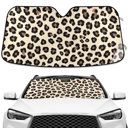 Brown Leopard Cheetah Pattern Windshield Sunshade Car Sun Shade Front Window Shade for Truck SUV Blocks UV Rays Sun Reflector Visor Protector Accordion Folding - color: Multi130