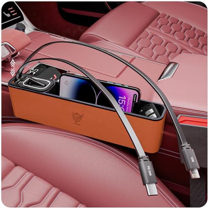 Car Seat Gap Filler Organizer with 69W Retractable Car Charger & Bluetooth Earpiece for Driving Calls, Car Accessories with Trucker Headset, Fits Sedans, SUVs, Pickup Trucks & Crossovers