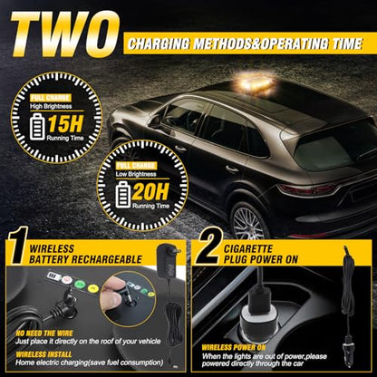 Wireless Rechargeable LED Rooftop Beacon Strobe Lights,48LED 17 Flashing Modes,Hi/Lo Brightness,Amber White Emergency Hazard Warning Light with Home/Car Charger for Trucks Vehicles-1 Pack
