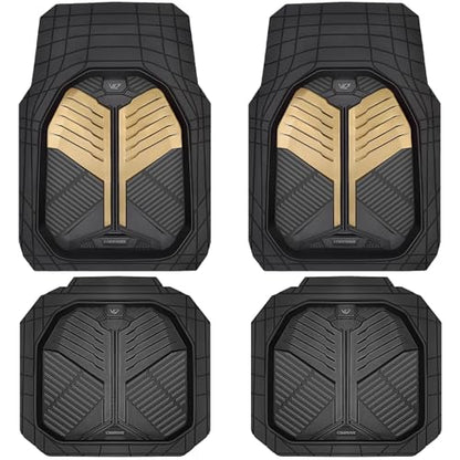 CAR PASS Heavy Duty Rubber Car Mats, Deep Dish Car Floor Mats All Weather, Car Mats Full Set 4-Piece Trim to Fit for Sedans SUVs Trucks, Waterproof Anti-Slip Automotive Mats, V12 Black Champagne Gold - color: Black and Champagne Gold