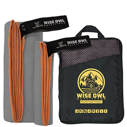Wise Owl Outfitters Microfiber Camping Towel - Quick Dry Towel for Travel, Backpacking, Hiking, Beach, Gym & Yoga - Compact, Fast Drying & Lightweight - color: Grey, size: X-Large (30x60) + Washcloth (12x24)
