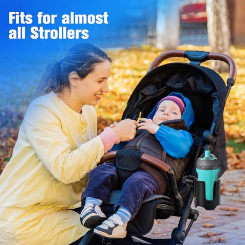 Universal Stroller Cup Holder, 360° Rotation Large Caliber Adjustable Cup Holder for Walker, Wheelchair, Bike, Scooter, Fits Most Cup, Black