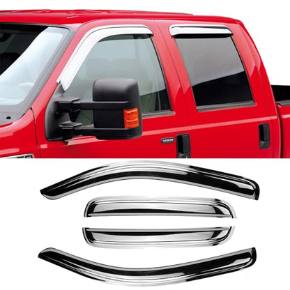 Side Wind Vent Deflector Sun Rain Guards for 14-18 Chevry Silverado/Sierra 1500,15-18 Silverado/Sierra 2500HD&3500HD Double/Extended Cab,4pcs Outside Mount Style Chrome Window Visor 94528Y - size: 14-18 Extended Cab(Chrome)