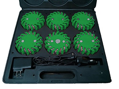 RPF16LM6 CASE OF 6 GREEN RECHARGEABLE 9-FUNCTIONS PORTABLE 16 LED POWER FLARE POWER-MARKERS ROADSIDE EMERGENCY MAGNETIC - color: GREEN