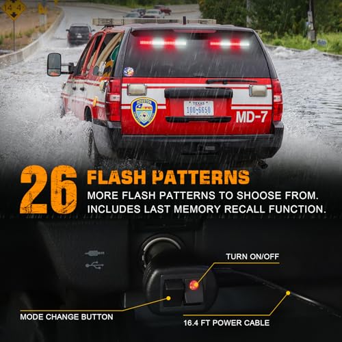 XRIDONSEN 2 in 1 Red White Traffic Advisor Light Bar 2x17.7 inch 144 LED Warning Safety Strobe Interior Front Windshield Rear Window Emergency Volunteer Firefighter Lights for Vehicles POV Fire Trucks - color: Red/White