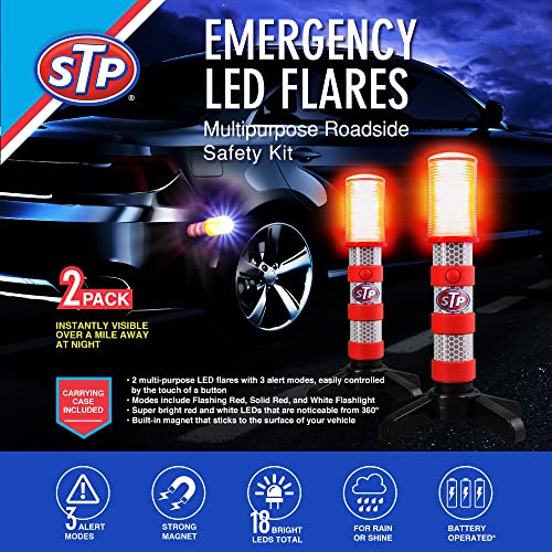 XTREME STP LED Road Flares, 3 Alert Lighting Modes: Flashing Red, Solid Red & White Flashlight, Emergency Flares for Vehicles, Visible From Up To A Mile, Foldable Stand/Built-In Magnet Sticks To Car - size: 2 Pack