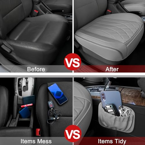 BEITK 2 Pack Leather Front Car Seat Cover Bottom Car Seat, Universal Anti-Slip Driver Car Seat Protectors with Storage Pocket, Waterproof Bottom Auto Seat Cushion Pad Mat for Most Vehicles(Gray) - color: cushion pair gray