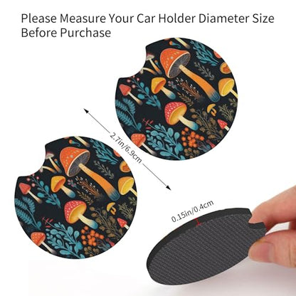 Mushroom Woodland Steering Wheel Cover Mushroom Fern Cute Steering Wheel Cover Woodland Anti-Slip Breathable Universal for 14-15 Inch Car with 2 Pieces Car Coasters for Women Men - color: Mushroom2