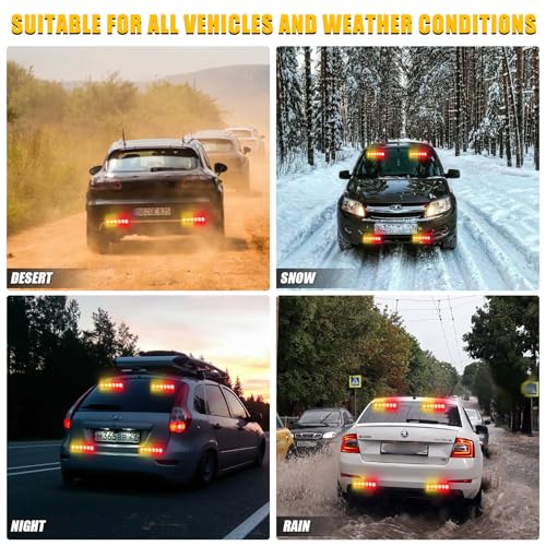 2X Strobe Lights: 6.1 inch Amber & Red Police Lights, 12 LED Emergency Hazard Warning Splitter, Front/Rear, Fire Trucks & Car - color: Amber/Red