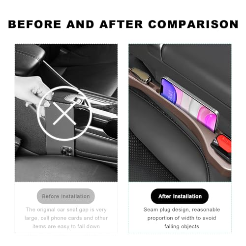 2 PCS Car Seat Gap Filler, Multifunctional Side Seat Gap Stopper Organizer with Phone Holder, Automotive Crevice Blocker Plug Between Seats Console to Prevent Dropping (Brown) - color: Brown