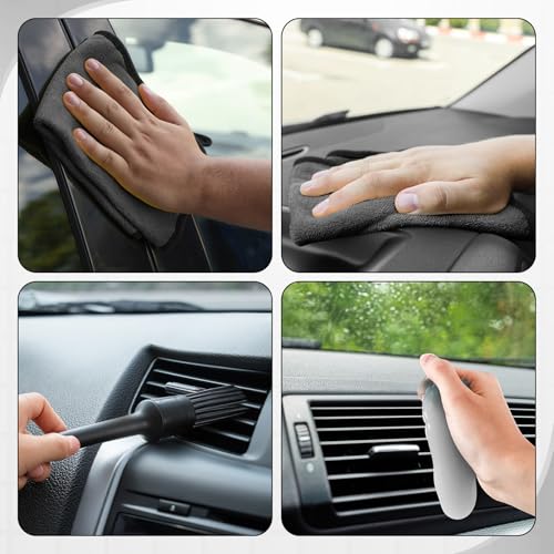 16 Pcs Windshield Cleaner Tool, Car Cleaning Kit with Various Detailing Brushes Set Spray Bottle Cleaner Towel Cleaning Gel Accessories Car Interior Detailing Kit for Windows Vents(Gray) - color: Gray