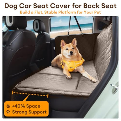FUNNY FUZZY Dog Car Seat Cover, Back Seat Extender for Dogs - 420Lb Hard Bottom Waterproof Pet Car Seat Cover, 600D Heavy Duty Pet Hammock with Non-Slip Bottom for Cars, SUV, Trucks - color: Taupe