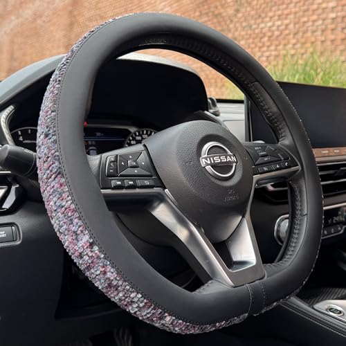PINCTROT D Shaped Chenille Leather Steering Wheel Cover, Soft Mottled Colors, Sweat-Proof, Non-Slip Grip, All-Season Comfort, Flat Bottom 14.5-15 Inch(Mottled Purple) - color: 7.Purple, size: D Shaped/Flat Bottom[14 1/2''-15'']