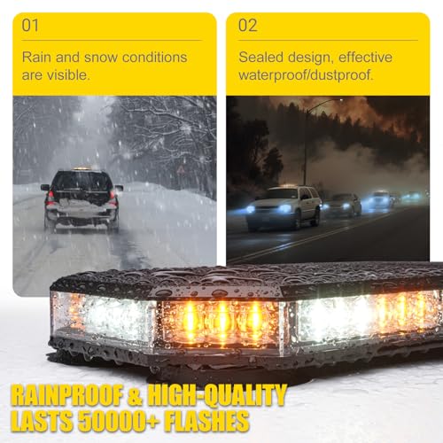 LUMENIX 42 LED Roof Top Strobe Beacon Light Bar Hazard Warning Emergency Flashing Plow Lights with Controller for Construction Vehicles Tow Trucks Postal Cars Snowplow Amber White (Patent Design) - color: White Amber