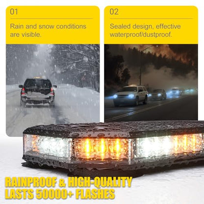 LUMENIX 42 LED Roof Top Strobe Beacon Light Bar Hazard Warning Emergency Flashing Plow Lights with Controller for Construction Vehicles Tow Trucks Postal Cars Snowplow Amber White (Patent Design) - color: White Amber