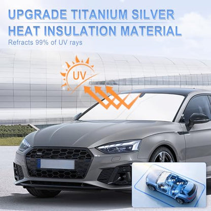 SINGARO 300T Universal Car Windshield Sun Shade, Foldable Reflective for Windshield & Window Shades with Overlapping Design, Car Interior Accessories (68.8" L x 35" W) - size: Pickup Truck