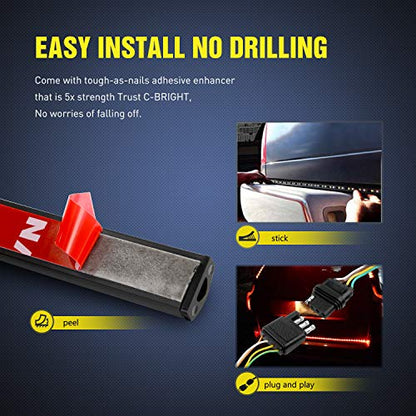 Nilight 60" Truck Tailgate Light Bar 108 LED Single Row Light Strip with Red Running Brake Lights Turn Signal White Reverse Light, 2 Years Warranty - color: 60" Tailgate Light Strip