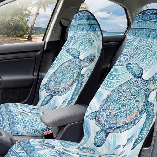 2 Pack Car Seat Towel Covers, Sweat-Proof Microfiber Seat Protectors for Gym, Running, Beach & Workout, Breathable Quick-Dry, Machine Washable, Ink-Style Sea Turtle Print, Universal Fit - color: Ink-style Sea Turtle