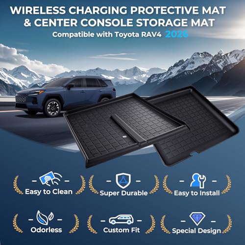 Wireless Charging Protective Mat & Center Console Storage Protective Mat for Toyota RAV4 2026, Interior Accessories Silicone Anti-Slip Console Cover Pad for 2026 RAV 4, Black - style: Fits for Toyota RAV4 2026, D