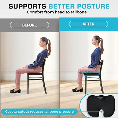Xtreme Comforts Seat Cushion, Tailbone Relaxer - Coccyx Cushion for Tailbone Pain Desk, Wheelchair & Car Use - Back Support Pillow for Chair
