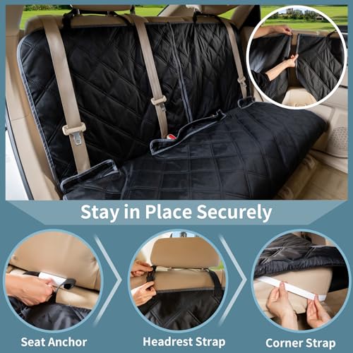 ZQ Bench Car Seat Cover for Dogs, Waterproof Rear Seat Protector Stays Securely in Place for Pets, Dog Backseat Cover Fit for Standard Cars & SUVs (Black)