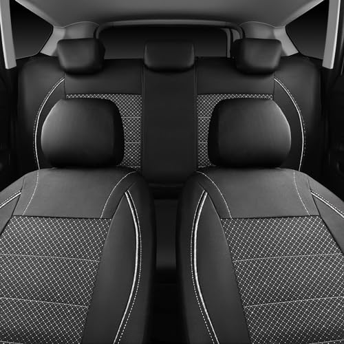 CAR PASS Piping PU Leather Car Seat Cover Full Set, Inside Zipper Design and Reserved Opening Holes, Airbag Compatible,Universal FIT for Car, SUVs,Van,Trucks（Full Set, Black & Silver - color: Black and Sliver