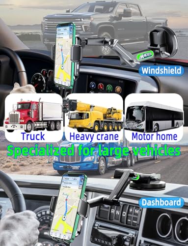 Truck Phone Holder Wireless Car Charger Mount, 15W Fast Charging Vacuum Phone Holder 14 Inch Long Arm Heavy Duty Pickup Windshield and Dashboard, Trucks Accessories for iPhone Samsung LG
