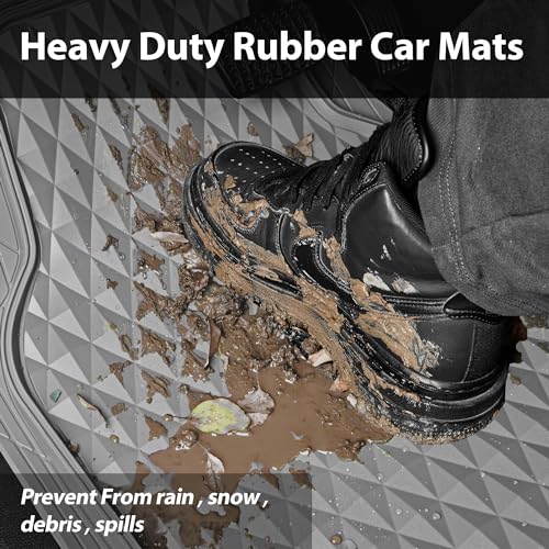 CAR PASS Heavy Duty Rubber Car Mats, Gray Deep Dish All-Weather Car Floor Mat Full Set Durable Anti-Slip 3D Rhombus Waterproof Trim Fit Liner Universal Fit Automotive,Sedan,SUV,Truck, 3 Pcs Light Gray - color: Slate Gray