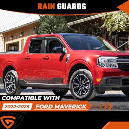 Rain Guards Compatible with Ford Maverick 2022 2023 2024 2025 2026, Tape-on Durable Side Window Visors Wind Deflectors 2022-2026 Maverick Rain Guard Black 4 PCS - size: 2022-2025 Ford Maverick (Tape-On)
