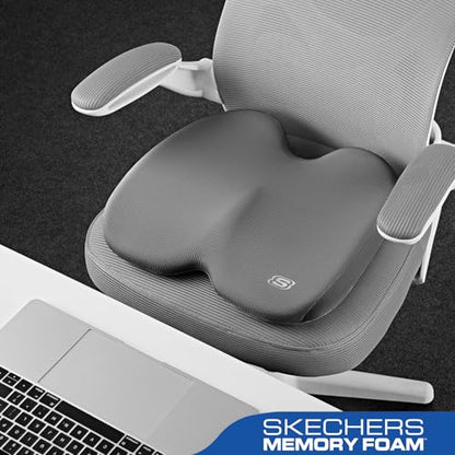Skechers Seat Cushion, Ergonomic Memory Foam Cushion for Long Sitting Hours on Office & Home Chair, Car Seat Cushion for Sciatica, Coccyx Cushion,Gray - color: Gray