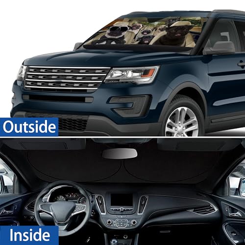 Pug Dog Windshield Sunshade for Car SUV Truck Foldable Uv Ray Reflector Front Window Sun Shade Visor Shield Cover -59" X 31" - color: Pug Dog