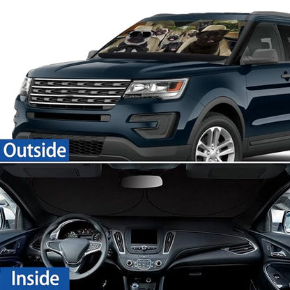 Pug Dog Windshield Sunshade for Car SUV Truck Foldable Uv Ray Reflector Front Window Sun Shade Visor Shield Cover -59" X 31" - color: Pug Dog