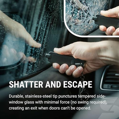 Sabre Safe Escape™ 3-in-1 Car Escape Tool for Car Safety with Spring-Loaded Window Breaker, No Swing Required, Seat Belt Cutter, LED Flashlight, Compact Auto Safety Tool for Emergencies - color: Black