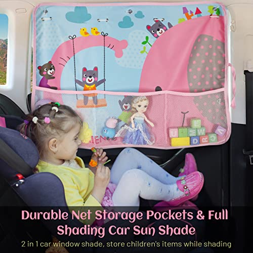DIZA100 Car Sun Shade for Window Baby, 2 Pack Full Shade Window Shades with Storage Net Pocket, 7 Suction Cups, Cute Elephant for Sun/Heat/UV Rays Protection, Kids - color: Elephant-2pcs