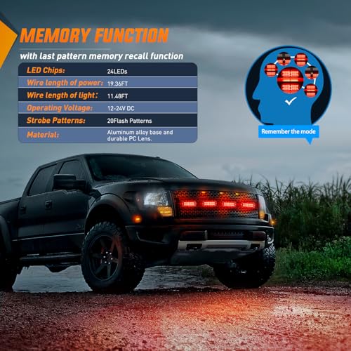 Nilight 4PCS LED Strobe lights 12V 24V Sync Feature Red 24LED Emergency Hazard Warning Lights with Controller Hard Wire or Cigarette Lighter Plug for Car Truck RVs Campers - color: Red w/Controller