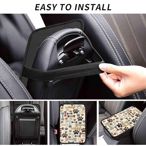 Dog Paw Prints Bones Auto Center Console Cover Universal Car Armrest Pad Waterproof Women Men Automotive Interior Accessories for Most Vehicle SUV - color: Dog Paw Prints Bones