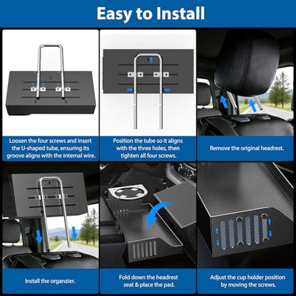 All Metal Front Center Seat Headrest Organizer Compatible with 2011-2025 2026 Ford F150 F250 F350 F450 F550 F650 Accessories, Compartment Tray Container Storage Box with Cup Holder(Jump Seat Only) - style: Organizer with Cup Holder