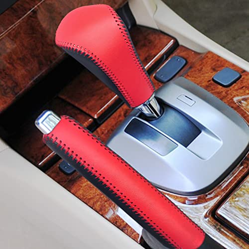 Compatible with Genuine Leather Hand-Stitched Handbrake and Gear Shift Knob Cover Interior Accessories Protective Decoration for Honda Accord 2008 2009 2010 2011 2012 2013 Black Red - color: Black Red