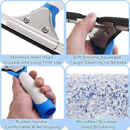 Mitclear 77'' Professional Squeegee Window Cleaner Tool with Extension Pole, Car Windshield Cleaning Kit with Long Handle, Window Washing Equipment for Indoor Outdoor Windows & Car Glass - size: 6.5 Feet