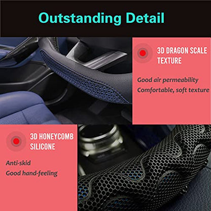 PINCTROT D Shaped 14.5-15 Inch Steering Wheel Cover Great Grip with 3D Honeycomb Anti-Slip Design, Flat Bottom 14.5-15 Inch (Blue) - color: 9.D-shaped,Blue, size: Medium(Standard) Size[14 1/2''-15'']