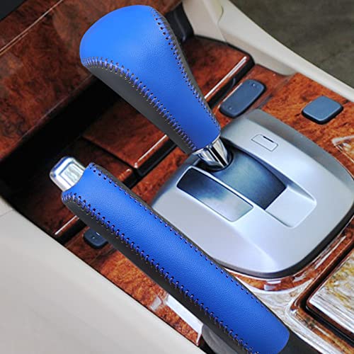Compatible with Genuine Leather Hand-Stitched Handbrake and Gear Shift Knob Cover Interior Accessories Protective Decoration for Honda Accord 2008 2009 2010 2011 2012 2013 Black Blue - color: Black Blue