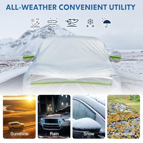 KEYOOG 6-layer Full Car Cover Is All-weather Waterproof, Universal In All Seasons, Snow Prevention, Rainproof, Acid Rainproof, Sunscreen, Ultraviolet-proof, Universally Applicable To Sedan (165"-182") - color: Green reflective strip, size: 1/ J-S For Seda
