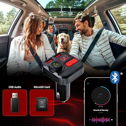 Monster Bluetooth FM Transmitter for Car Cigarette Lighter, Bass Boost, Track Back/Forward, Volume, Play/Answer Buttons, Micro SD Card Slot, Microphone, 2 USB Chargers, Google Voice & Siri Compatible
