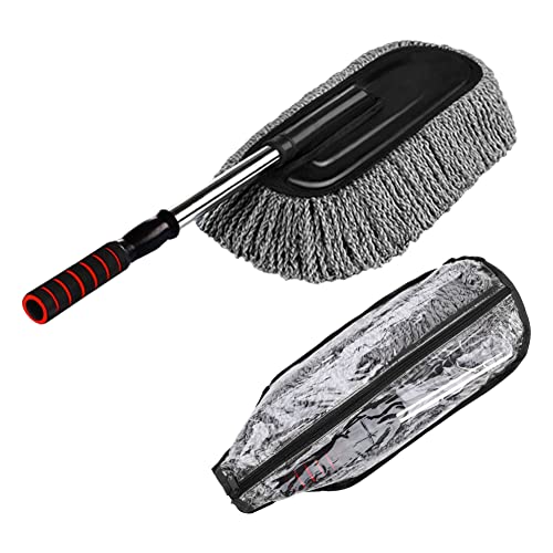 Microfiber Car Duster Exterior Interior Cleaner Cleaning Kit size 15.7 inch with Long Retractable Handle to Trap Dust and Pollen for Car Bike RV Boats or Home use - Grey - size: 1 pc