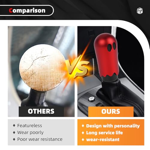Ghost Shift Knob, Aluminum Weighted Automotive Gear Shift Manual knobs Lever with 3 Threaded Adapters M8 M10 M12 x 1.25, Universal for Vehicle Funny Cool Spooky Car Accessories (Red) - color: Red