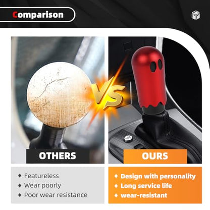Ghost Shift Knob, Aluminum Weighted Automotive Gear Shift Manual knobs Lever with 3 Threaded Adapters M8 M10 M12 x 1.25, Universal for Vehicle Funny Cool Spooky Car Accessories (Red) - color: Red